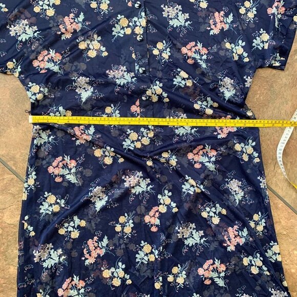 Tribute Robe Size 22 Blue Floral Sheer Button Short Sleeve House Dress - Picture 13 of 13